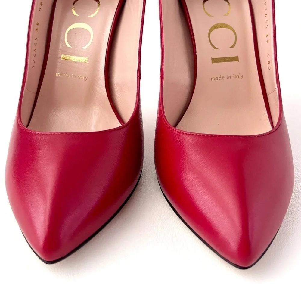 New‎ GUCCI | Sylvie Web Stripe Slingback Red Leather Pointed Pumps EU 39 US 9